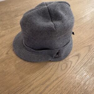 VTG KANGOL Blue Acrylic Peaked Pull On Hat-Unisex Sliced Peak Beanie-Grey-One Sz